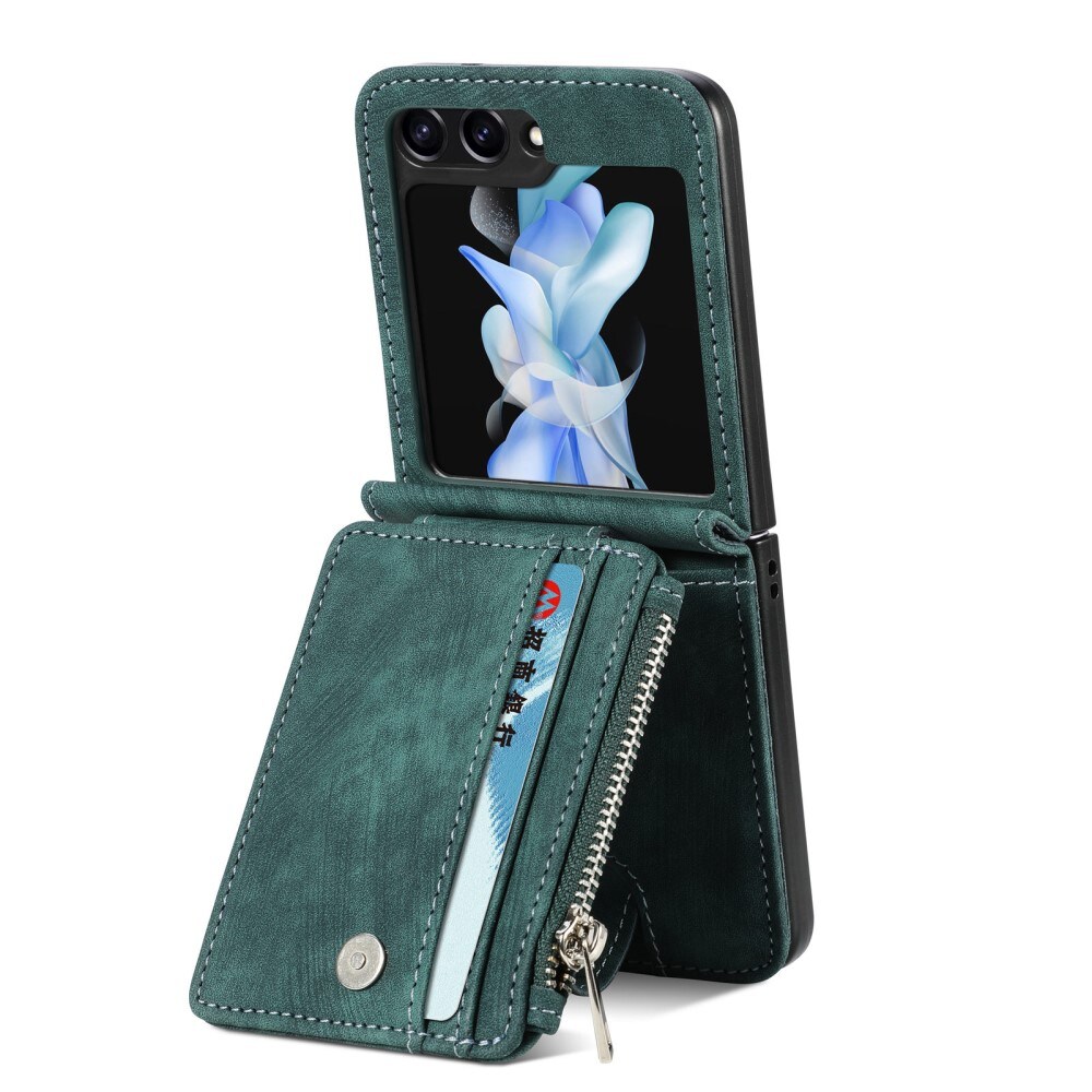 Samsung Galaxy Z Flip 6 Pung-etui med kortholdere og lynlås Grøn