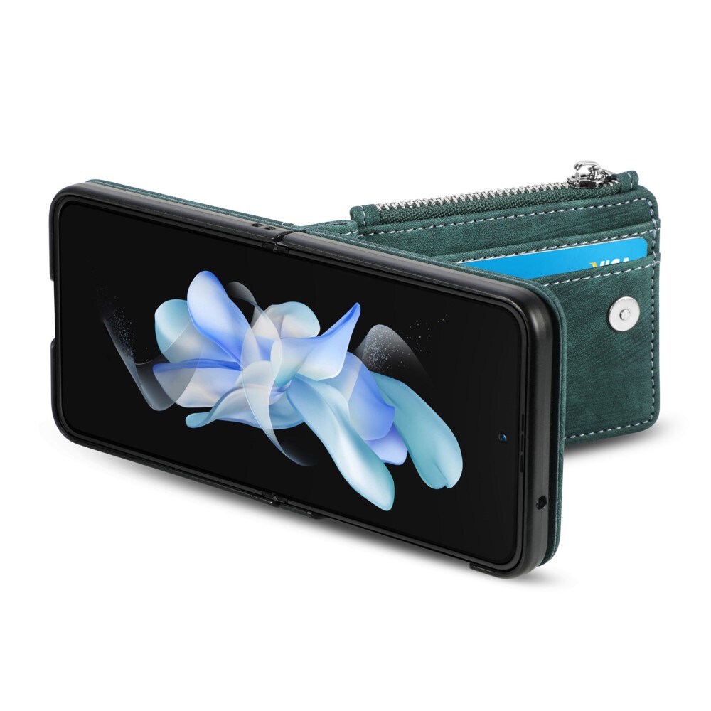 Samsung Galaxy Z Flip 5 Pung-etui med kortholdere og lynlås Grøn