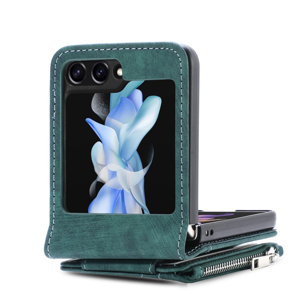 Samsung Galaxy Z Flip 6 Pung-etui med kortholdere og lynlås Grøn