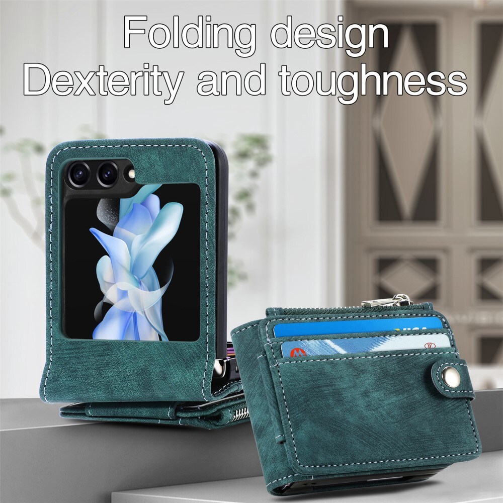 Samsung Galaxy Z Flip 6 Pung-etui med kortholdere og lynlås Grøn