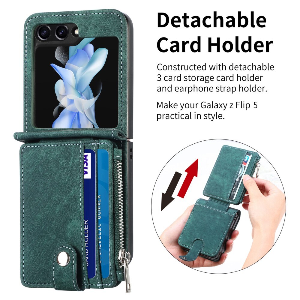 Samsung Galaxy Z Flip 6 Pung-etui med kortholdere og lynlås Grøn