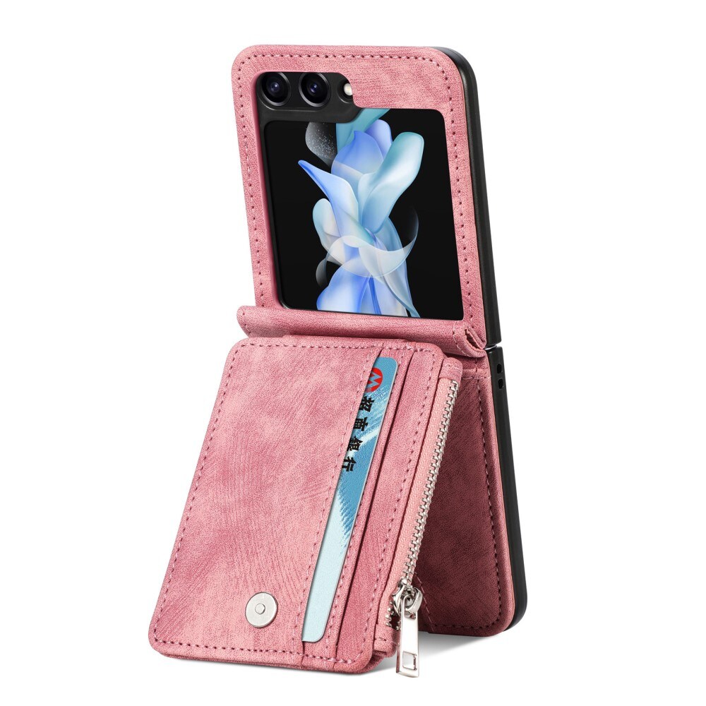 Samsung Galaxy Z Flip 7 FE Pung-etui med kortholdere og lynlås Lyserød