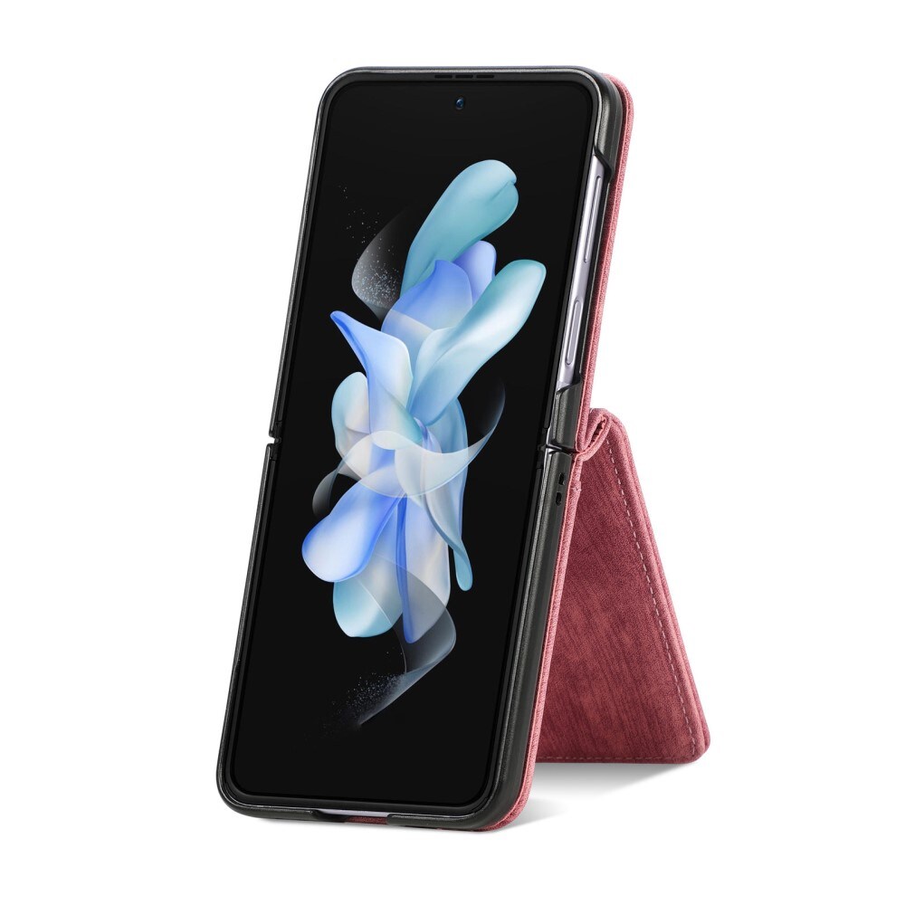 Samsung Galaxy Z Flip 5 Pung-etui med kortholdere og lynlås Lyserød