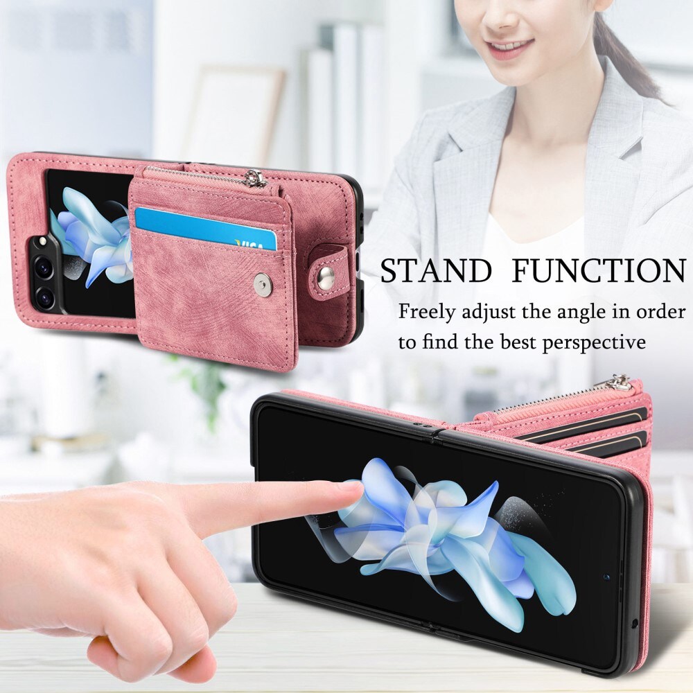 Samsung Galaxy Z Flip 7 FE Pung-etui med kortholdere og lynlås Lyserød