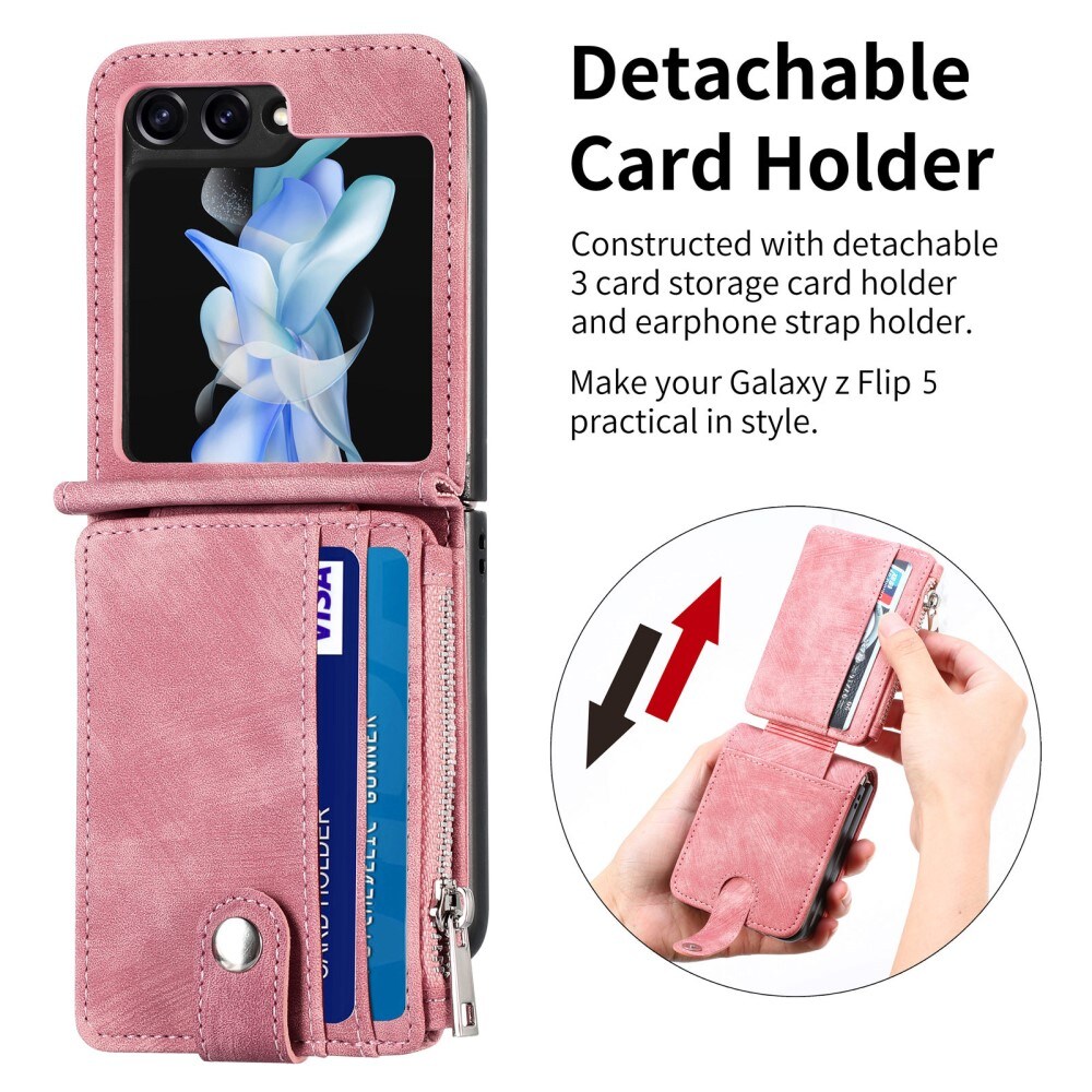 Samsung Galaxy Z Flip 7 FE Pung-etui med kortholdere og lynlås Lyserød