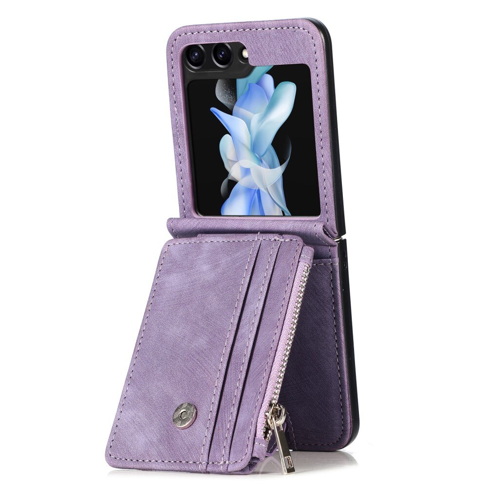 Samsung Galaxy Z Flip 6 Pung-etui med kortholdere og lynlås Lilla
