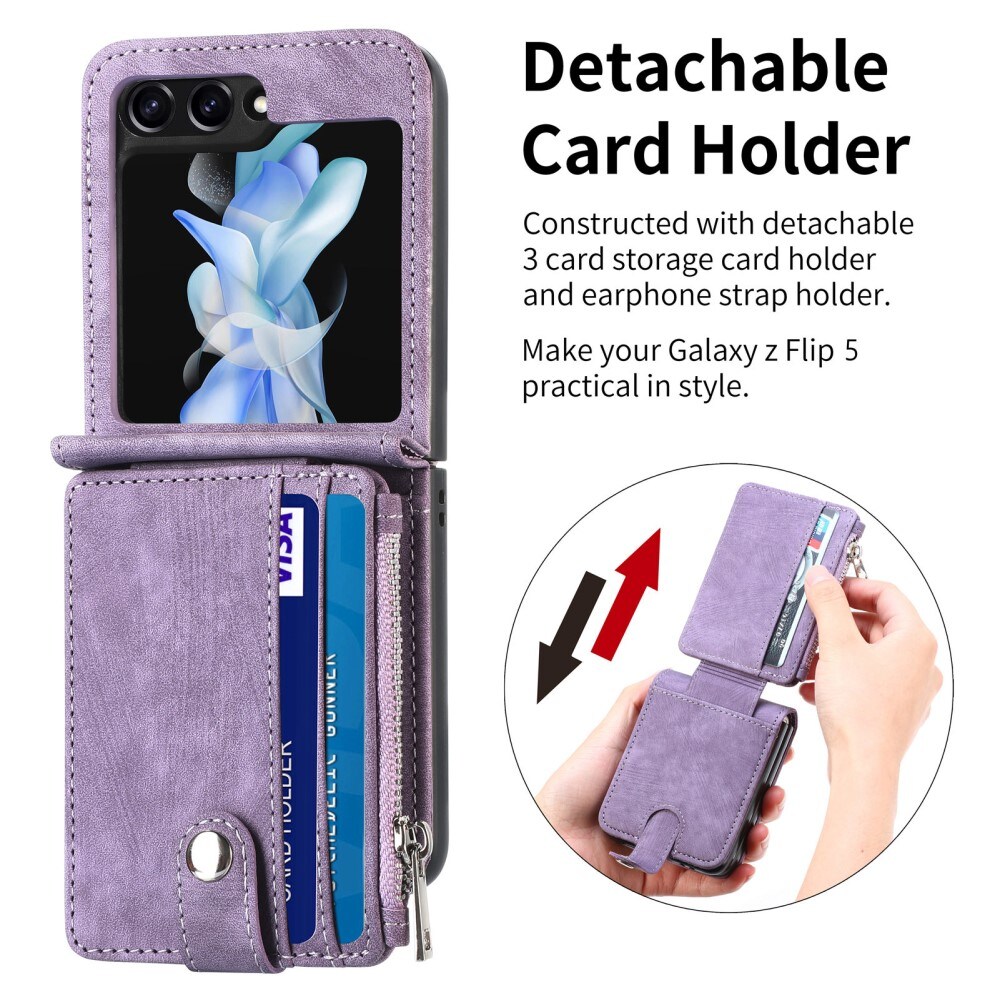Samsung Galaxy Z Flip 6 Pung-etui med kortholdere og lynlås Lilla