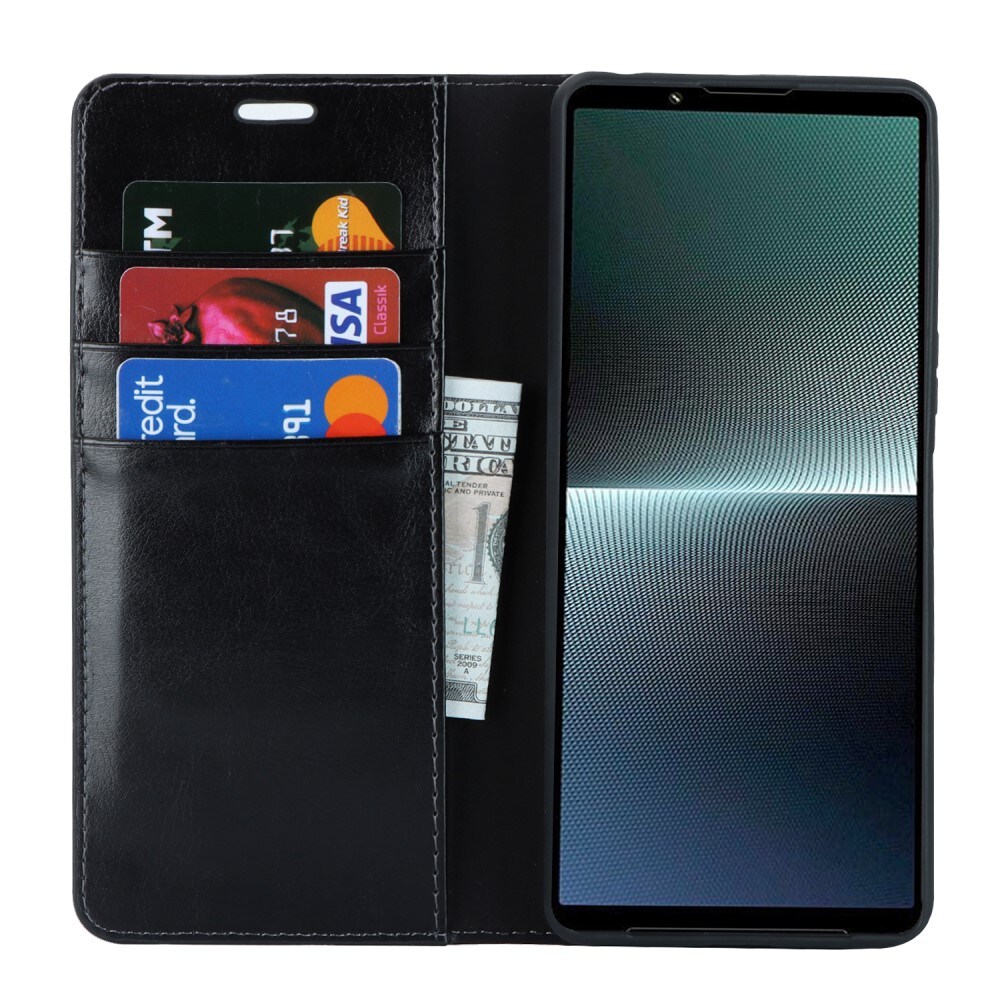 Sony Xperia 1 V Smidigt mobiletui i ægte læder, Sort