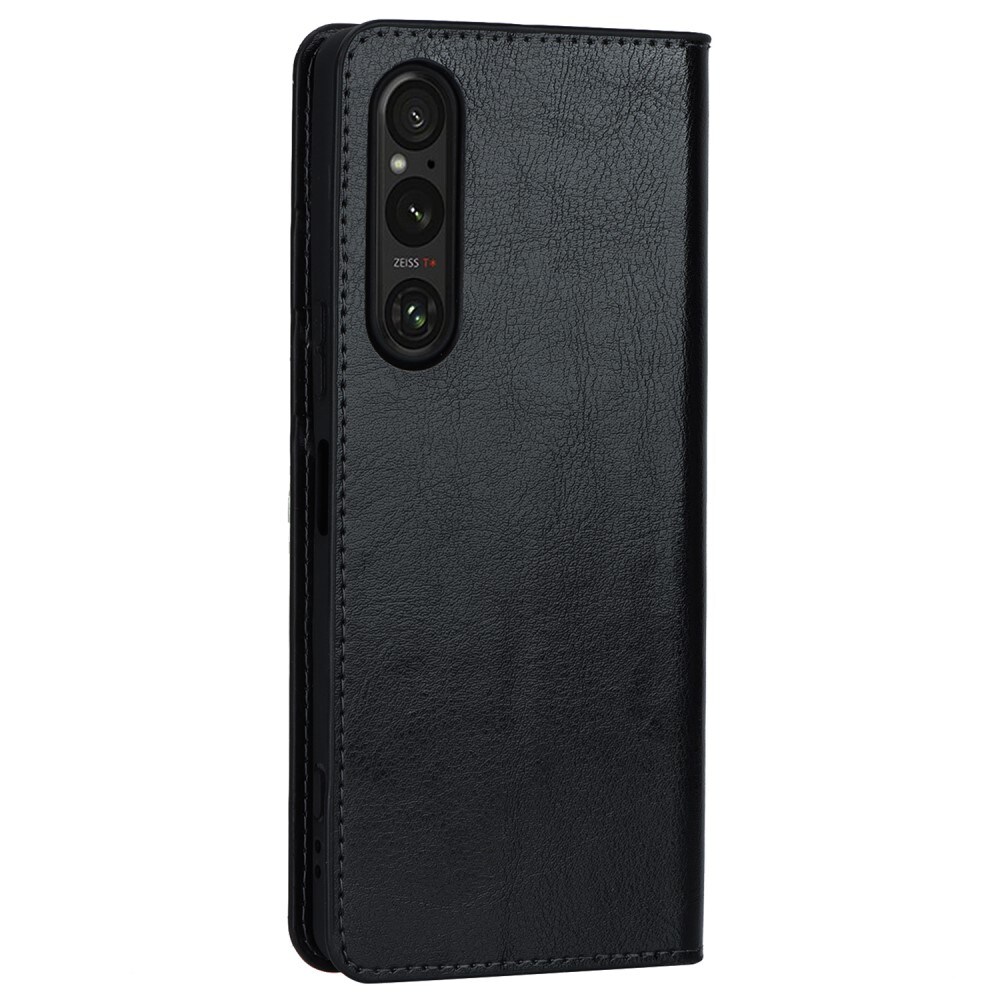 Sony Xperia 1 V Smidigt mobiletui i ægte læder, Sort
