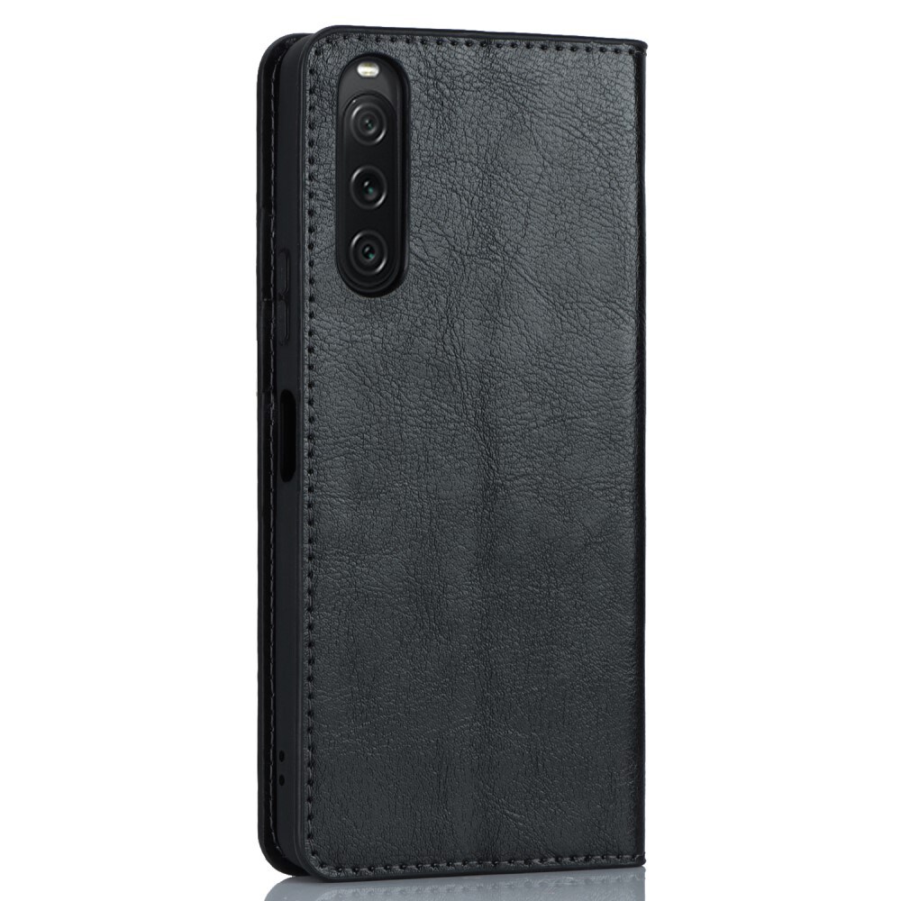 Sony Xperia 10 V Smidigt mobiletui i ægte læder, Sort