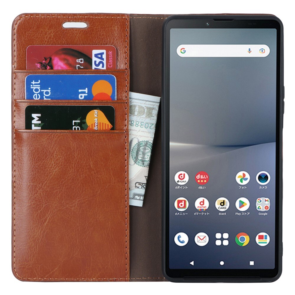 Sony Xperia 10 V Smidigt mobiletui i ægte læder, Brun