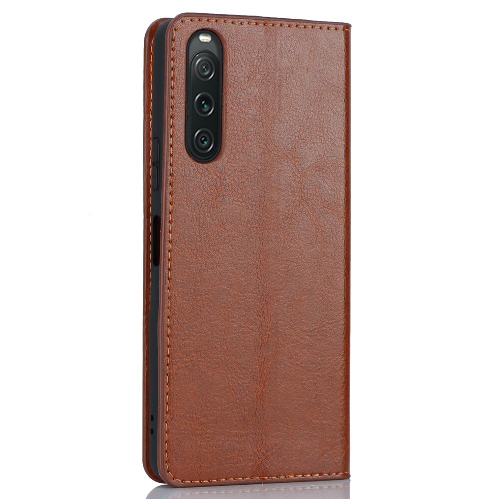 Sony Xperia 10 V Smidigt mobiletui i ægte læder, Brun