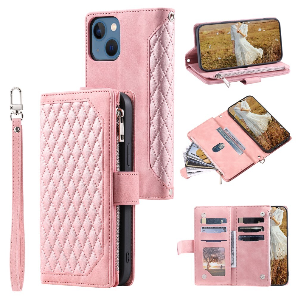 iPhone 15 Quiltet pungtaske, Lyserød