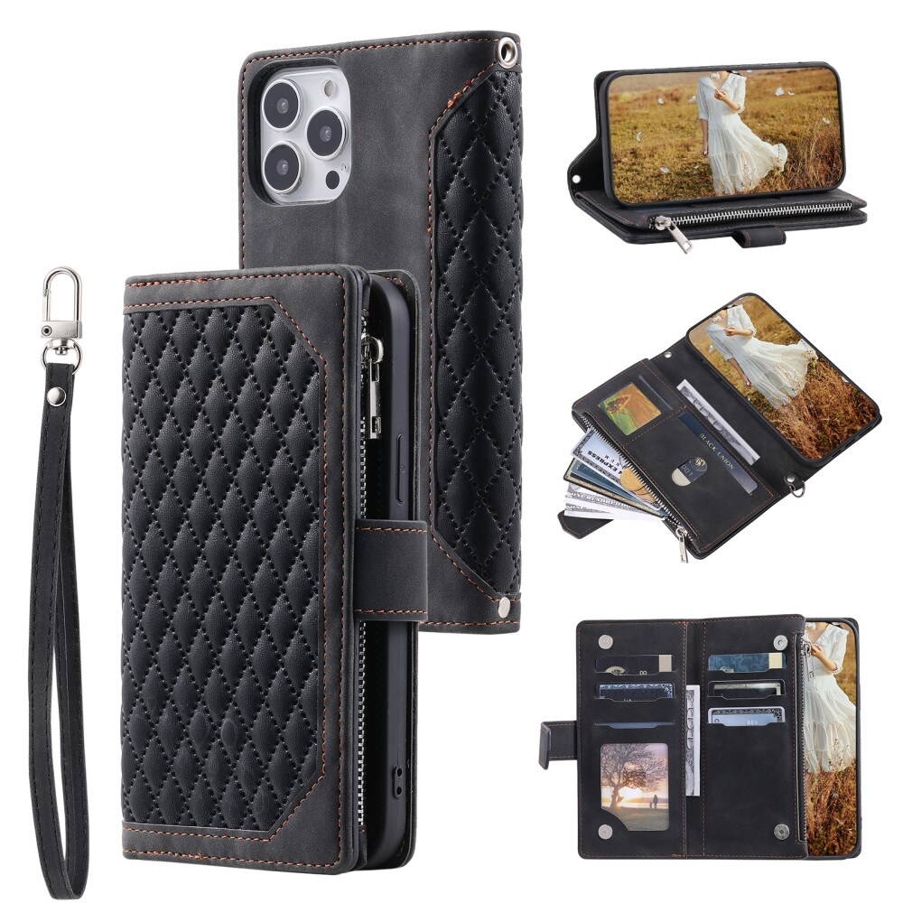 iPhone 15 Pro Quiltet pungtaske, Sort