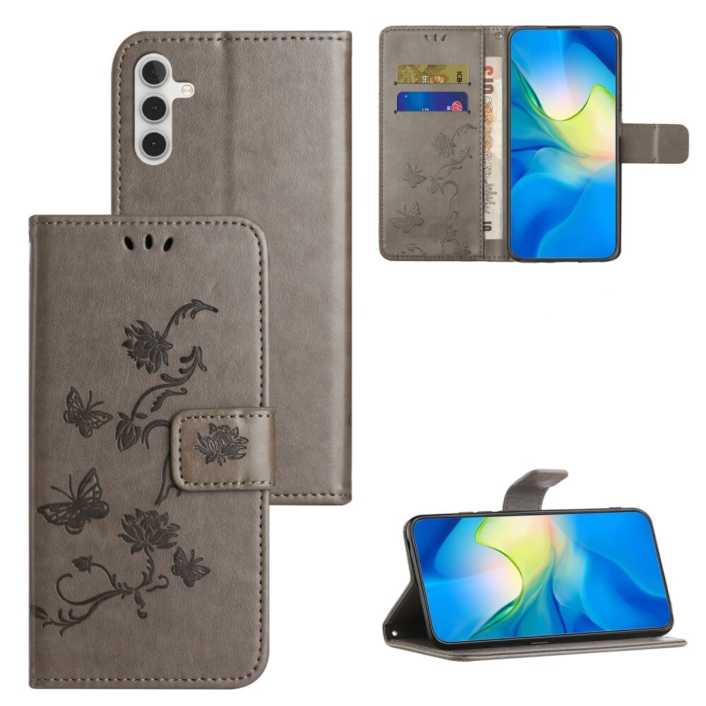 Samsung Galaxy S23 FE Mobiletui med sommerfugle, Grå