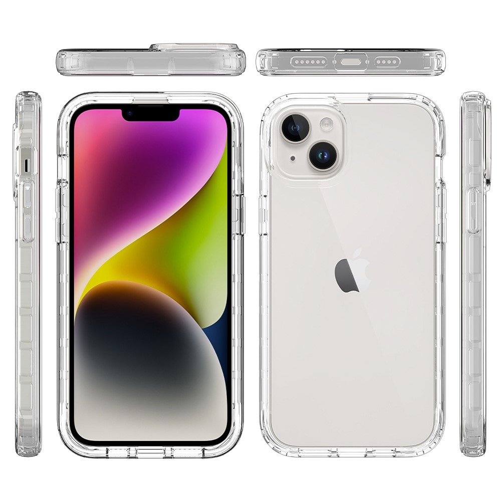iPhone 15 Plus Stødsikkert mobilcover med beskyttelsesramme Gennemsigtig