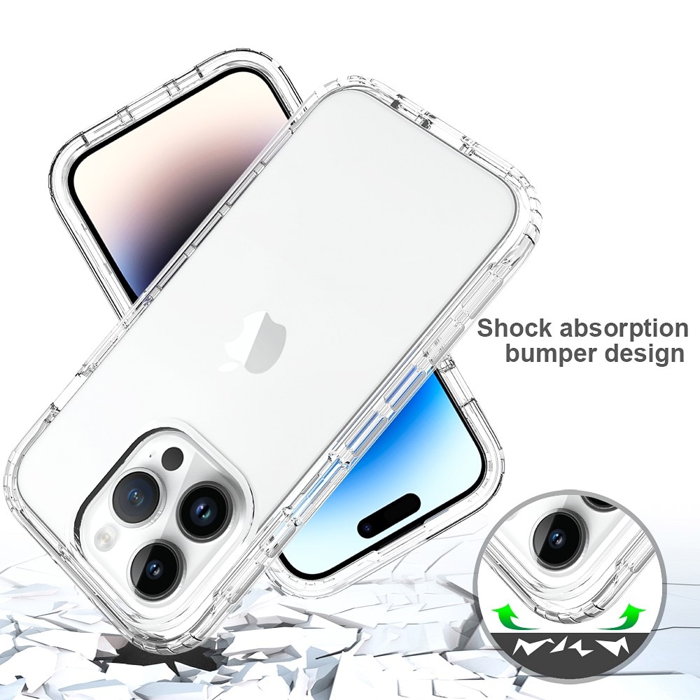 iPhone 15 Pro Stødsikkert mobilcover med beskyttelsesramme Gennemsigtig