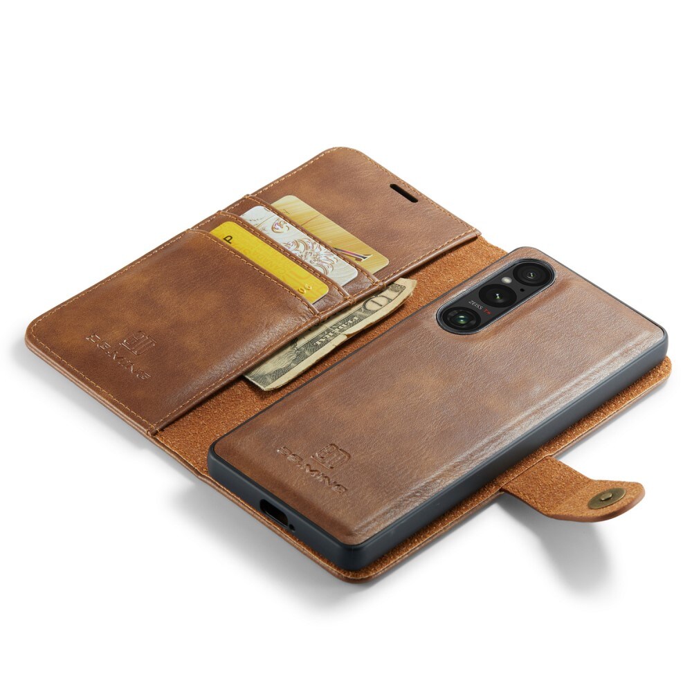 Sony Xperia 1 V Pungetui med aftageligt cover, Cognac