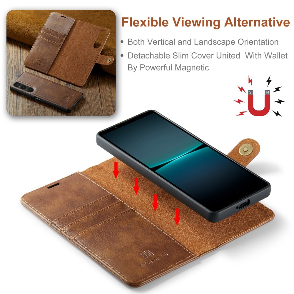 Sony Xperia 5 V Pungetui med aftageligt cover, Cognac