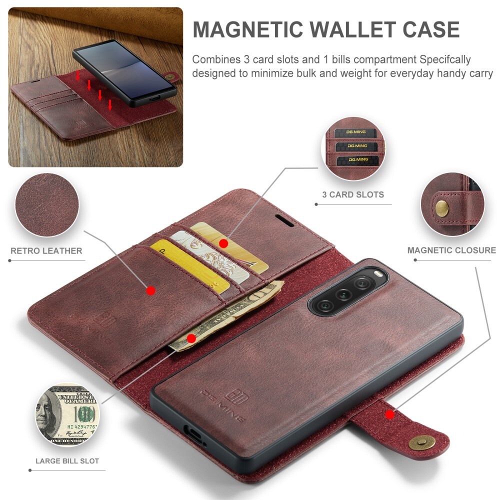 Sony Xperia 10 V Pungetui med aftageligt cover, Red