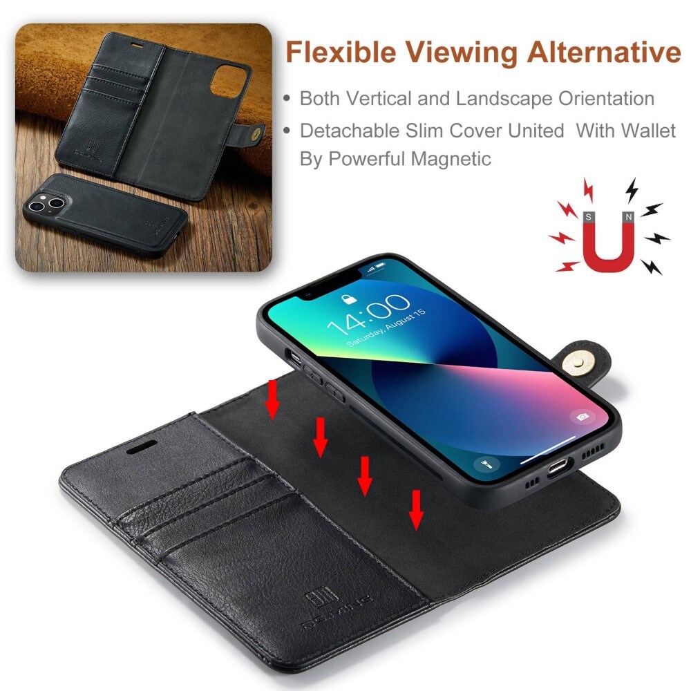 iPhone 15 Pungetui med aftageligt cover, Black