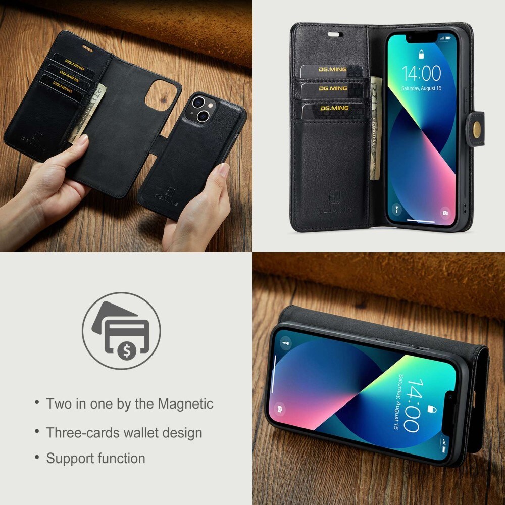 iPhone 15 Pungetui med aftageligt cover, Black