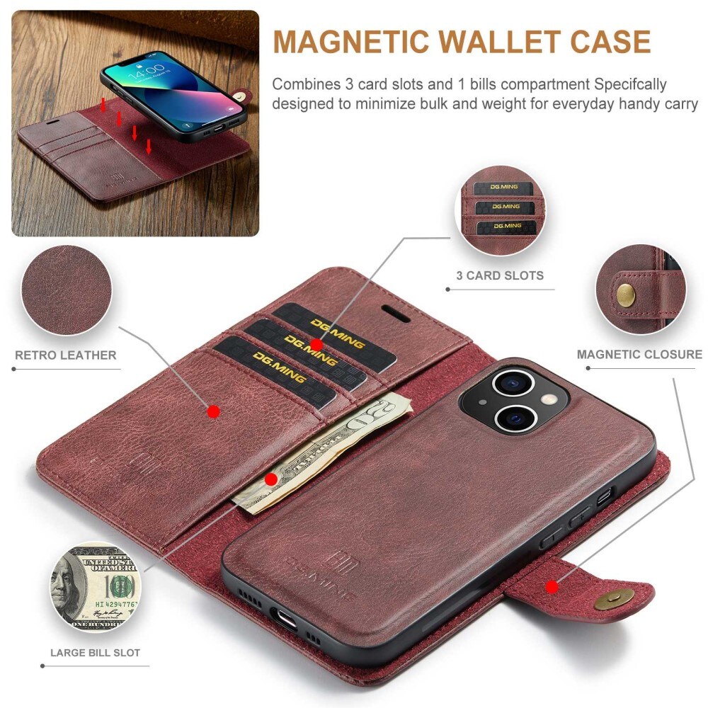 iPhone 15 Pungetui med aftageligt cover, Red