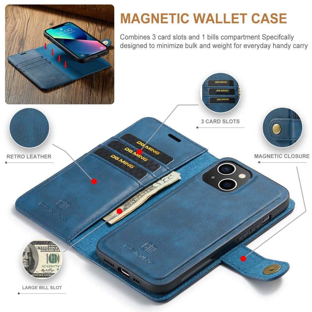 iPhone 15 Pungetui med aftageligt cover, Blue