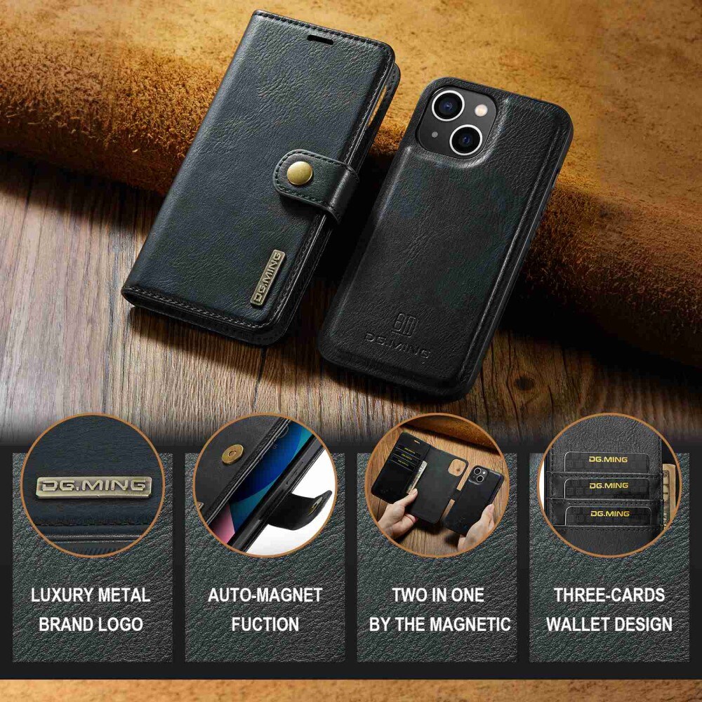 iPhone 15 Plus Pungetui med aftageligt cover, Black