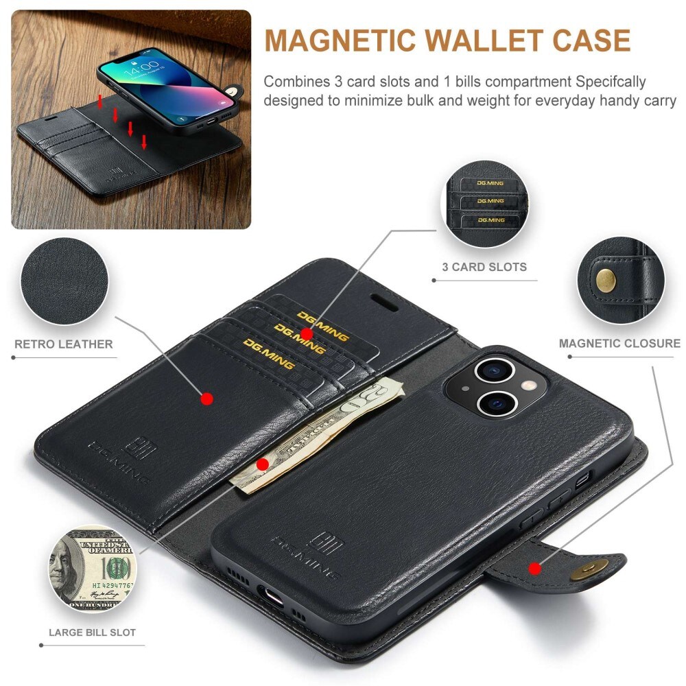 iPhone 15 Plus Pungetui med aftageligt cover, Black