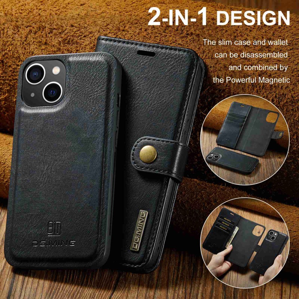iPhone 15 Plus Pungetui med aftageligt cover, Black