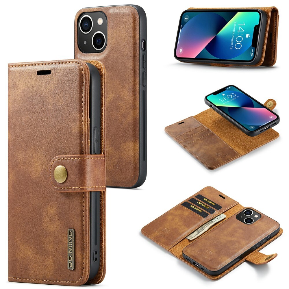 iPhone 15 Plus Pungetui med aftageligt cover, Cognac