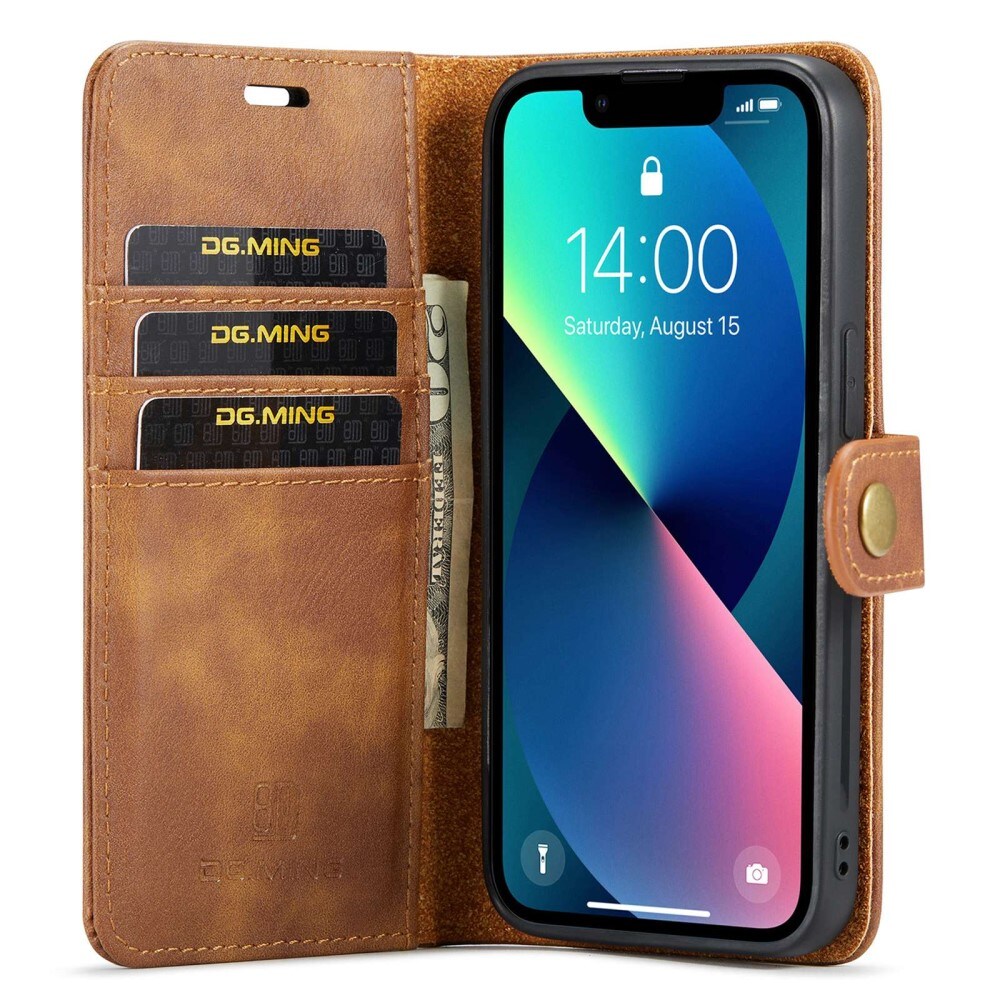 iPhone 15 Plus Pungetui med aftageligt cover, Cognac