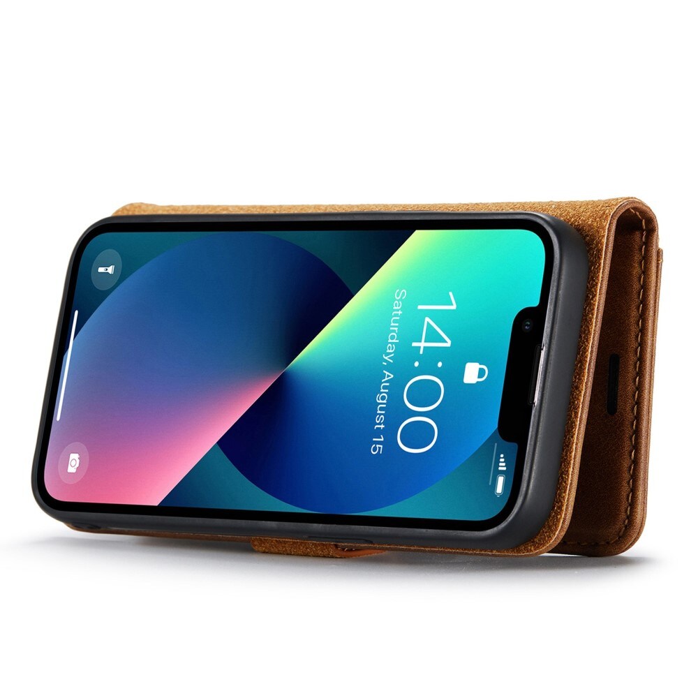 iPhone 15 Plus Pungetui med aftageligt cover, Cognac