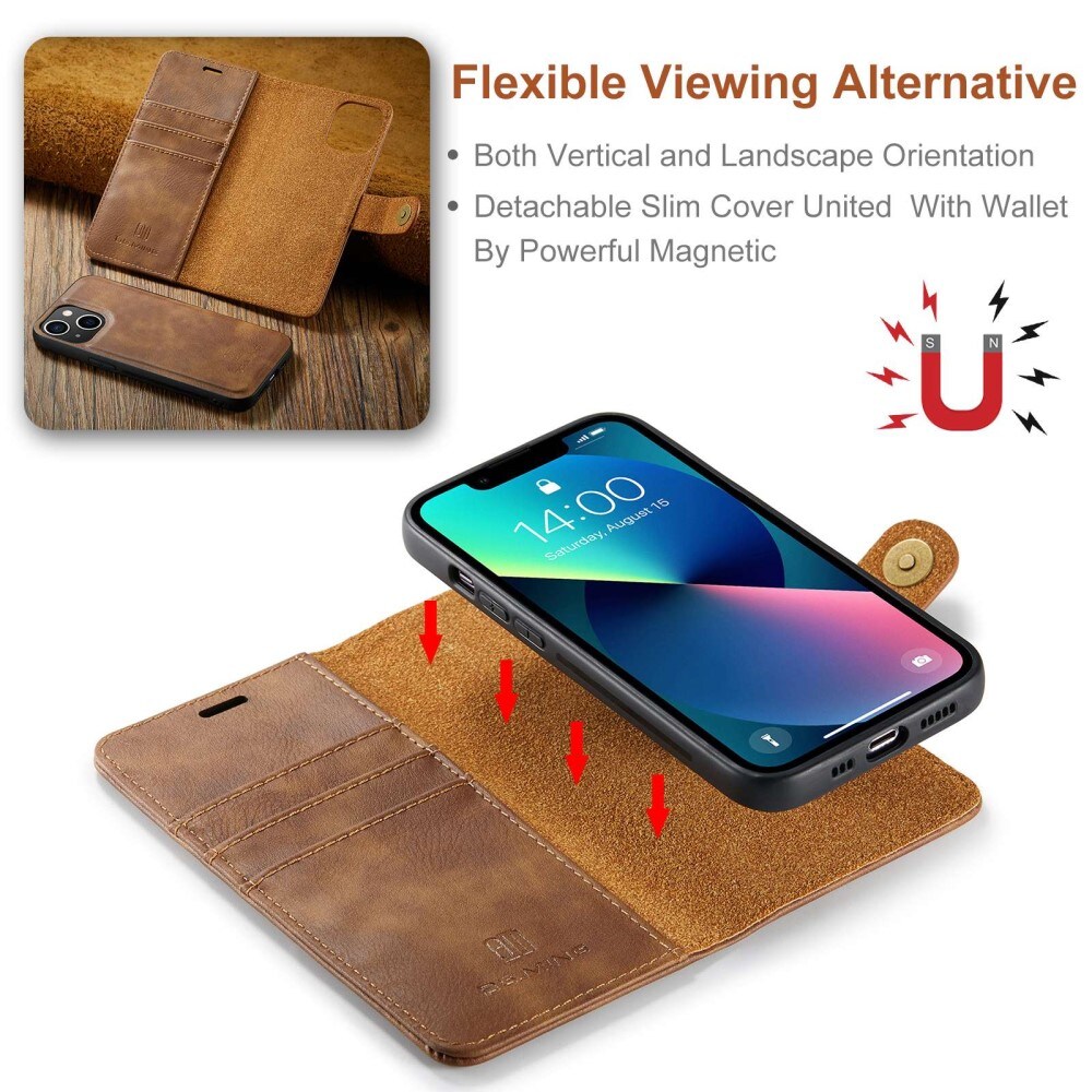 iPhone 15 Plus Pungetui med aftageligt cover, Cognac