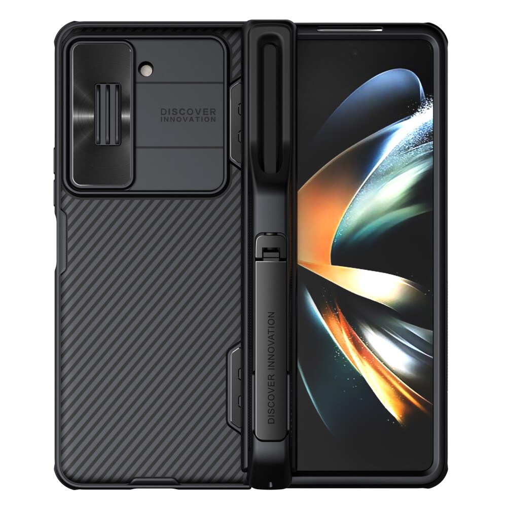 Samsung Galaxy Z Fold 5 Cover med kameralinsebeskyttelse og penneholder - CamShield, Sort