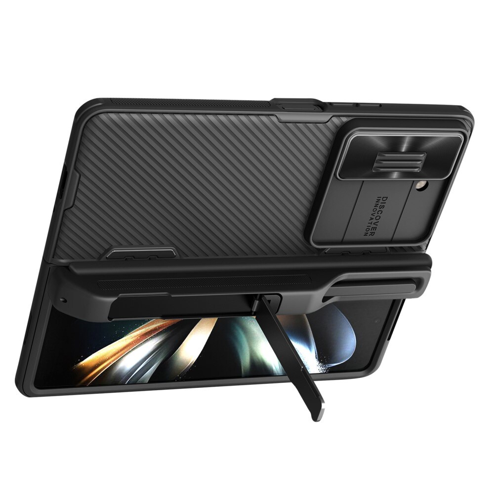 Samsung Galaxy Z Fold 5 Cover med kameralinsebeskyttelse og penneholder - CamShield, Sort
