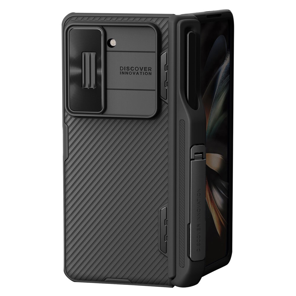 Samsung Galaxy Z Fold 5 Cover med kameralinsebeskyttelse og penneholder - CamShield, Sort