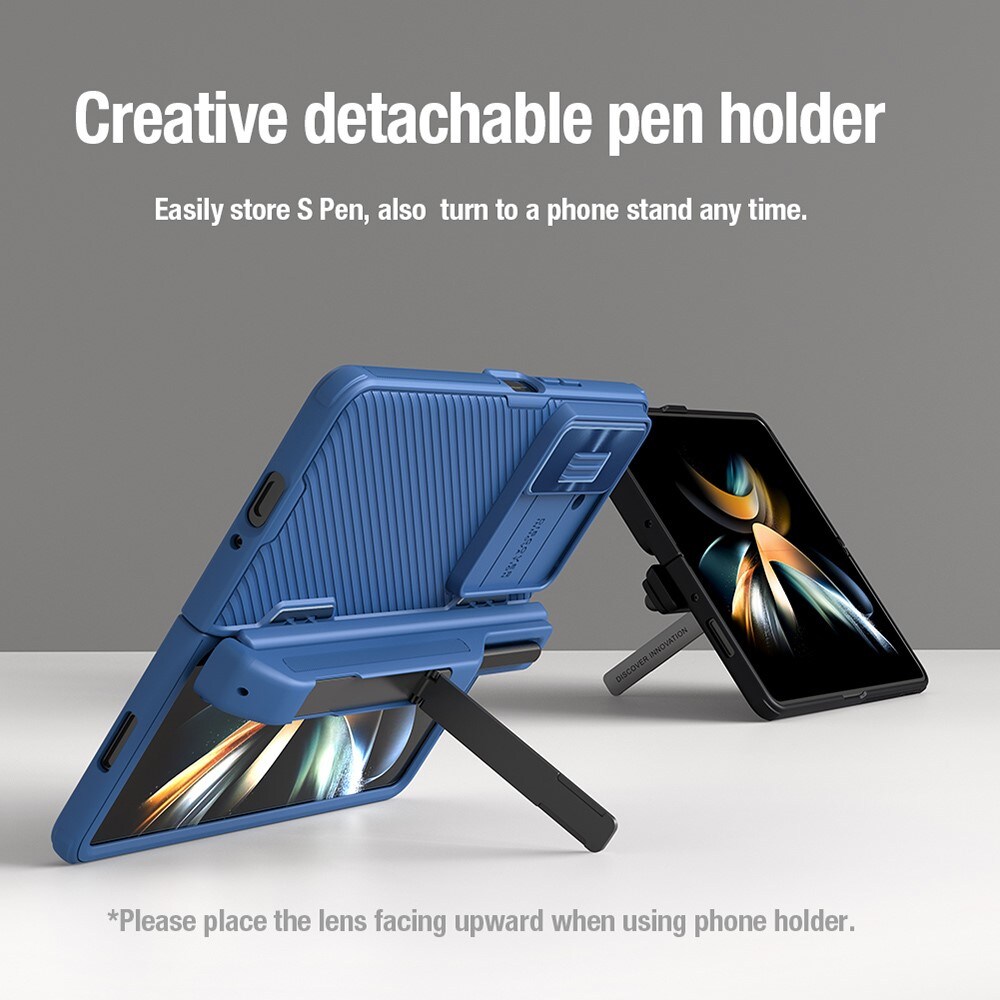 Samsung Galaxy Z Fold 5 Cover med kameralinsebeskyttelse og penneholder - CamShield, Sort