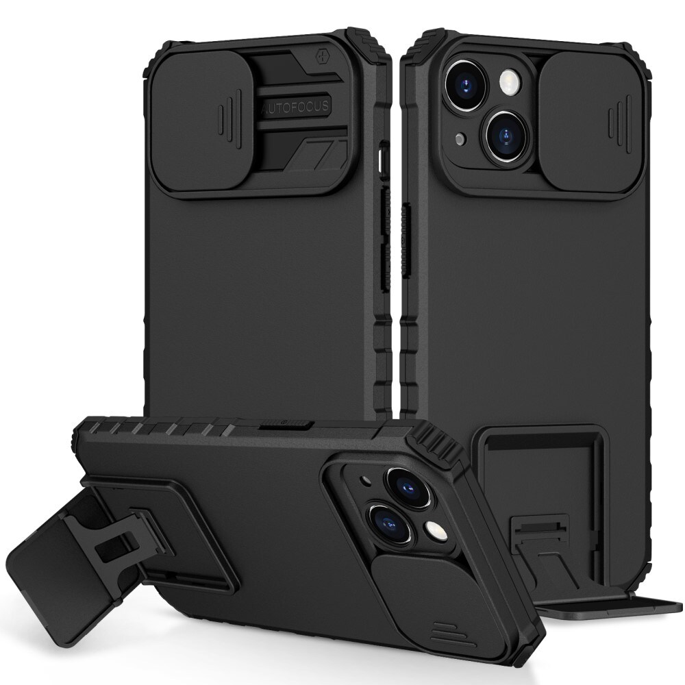 iPhone 15 Cover med Kickstand & Kamerabeskyttelse, Sort
