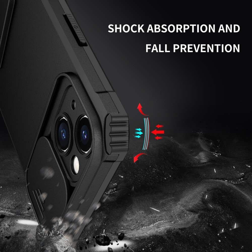 iPhone 15 Cover med Kickstand & Kamerabeskyttelse, Sort