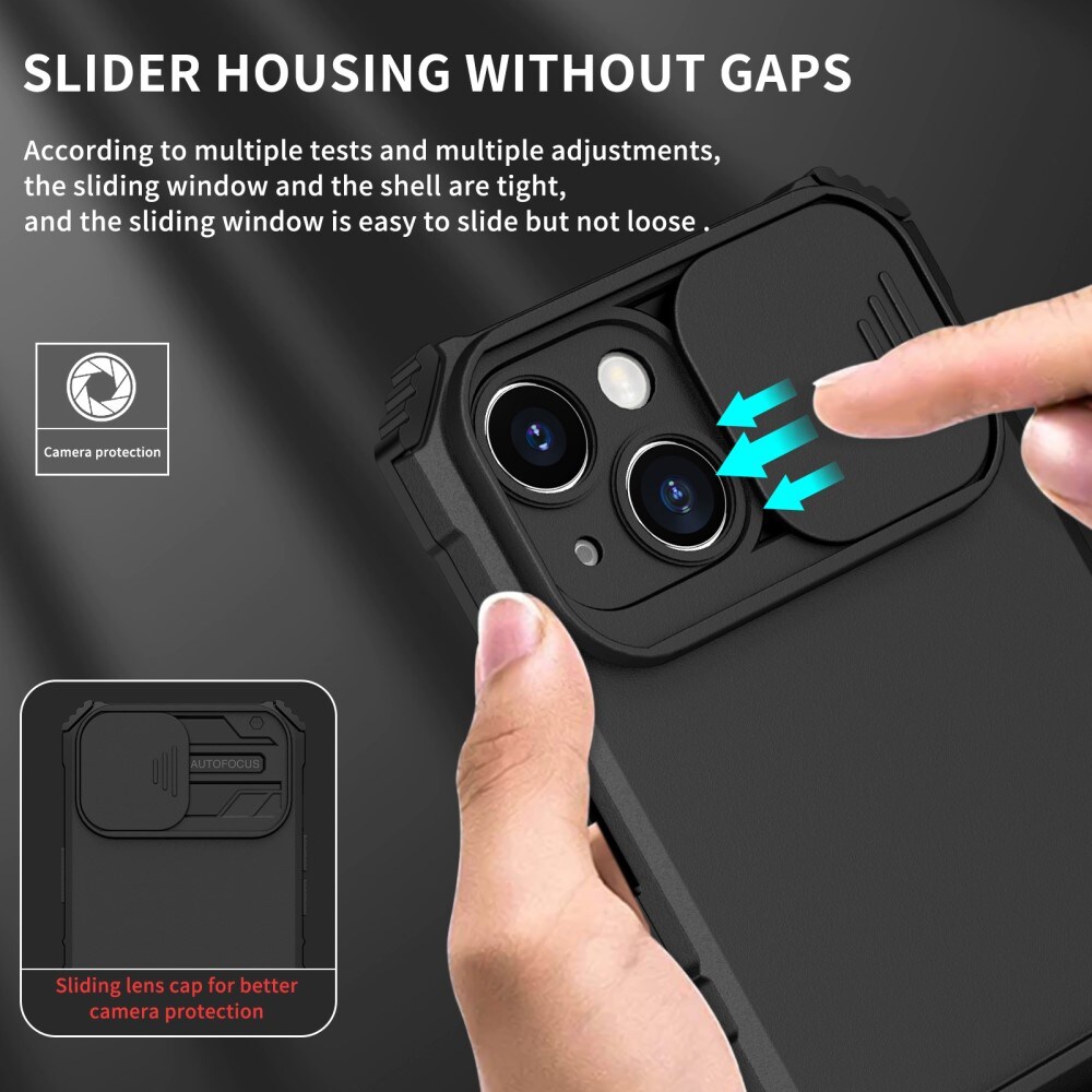 iPhone 15 Cover med Kickstand & Kamerabeskyttelse, Sort