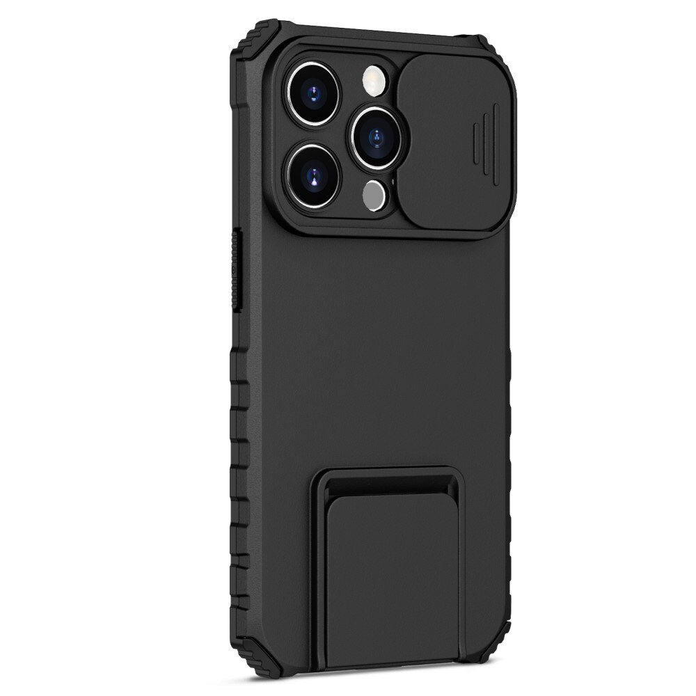 iPhone 15 Pro Cover med Kickstand & Kamerabeskyttelse, Sort