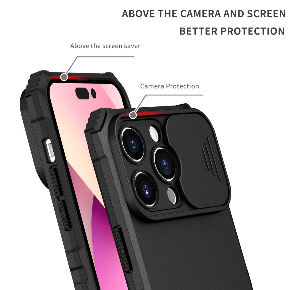 iPhone 15 Pro Cover med Kickstand & Kamerabeskyttelse, Sort