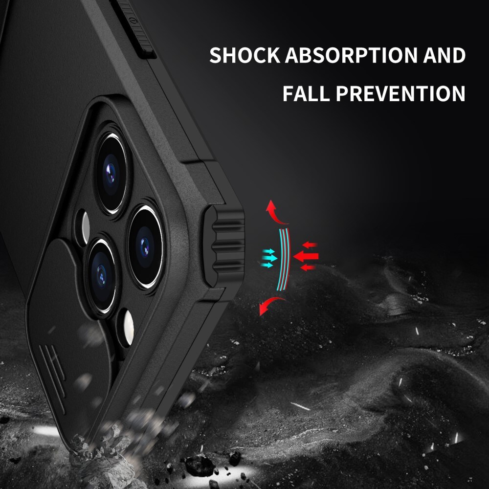 iPhone 15 Pro Cover med Kickstand & Kamerabeskyttelse, Sort