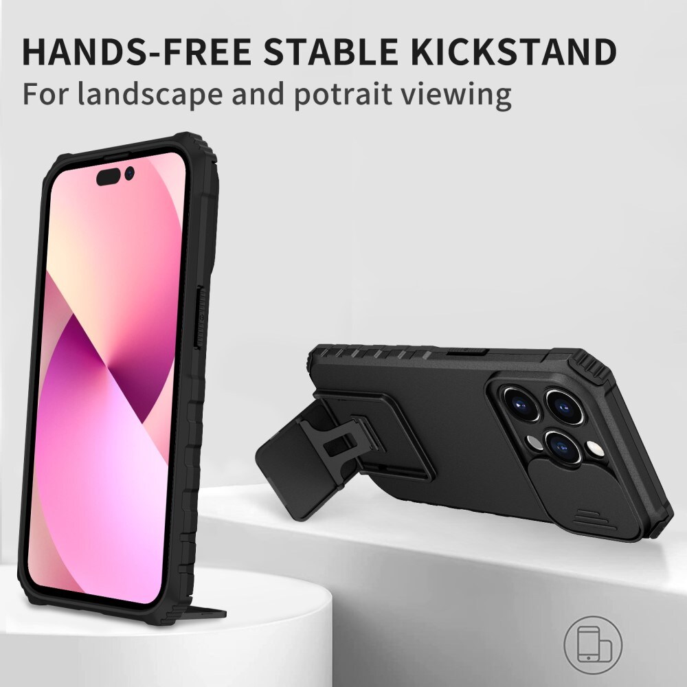 iPhone 15 Pro Cover med Kickstand & Kamerabeskyttelse, Sort