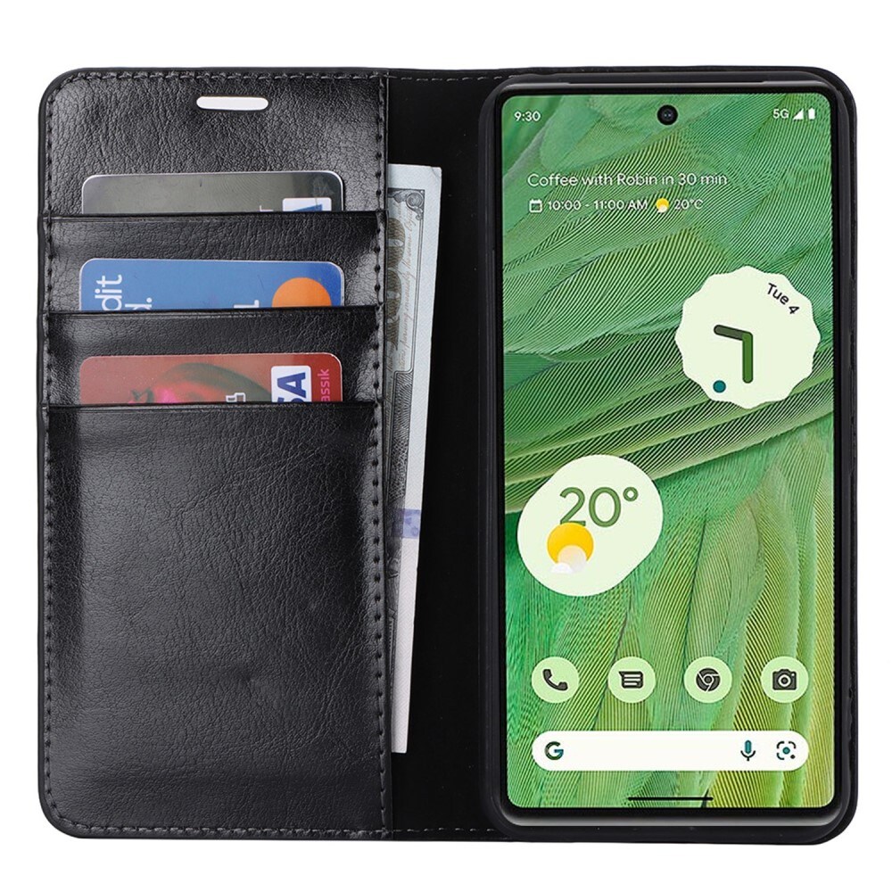 Google Pixel 8 Smidigt mobiletui i ægte læder, Sort