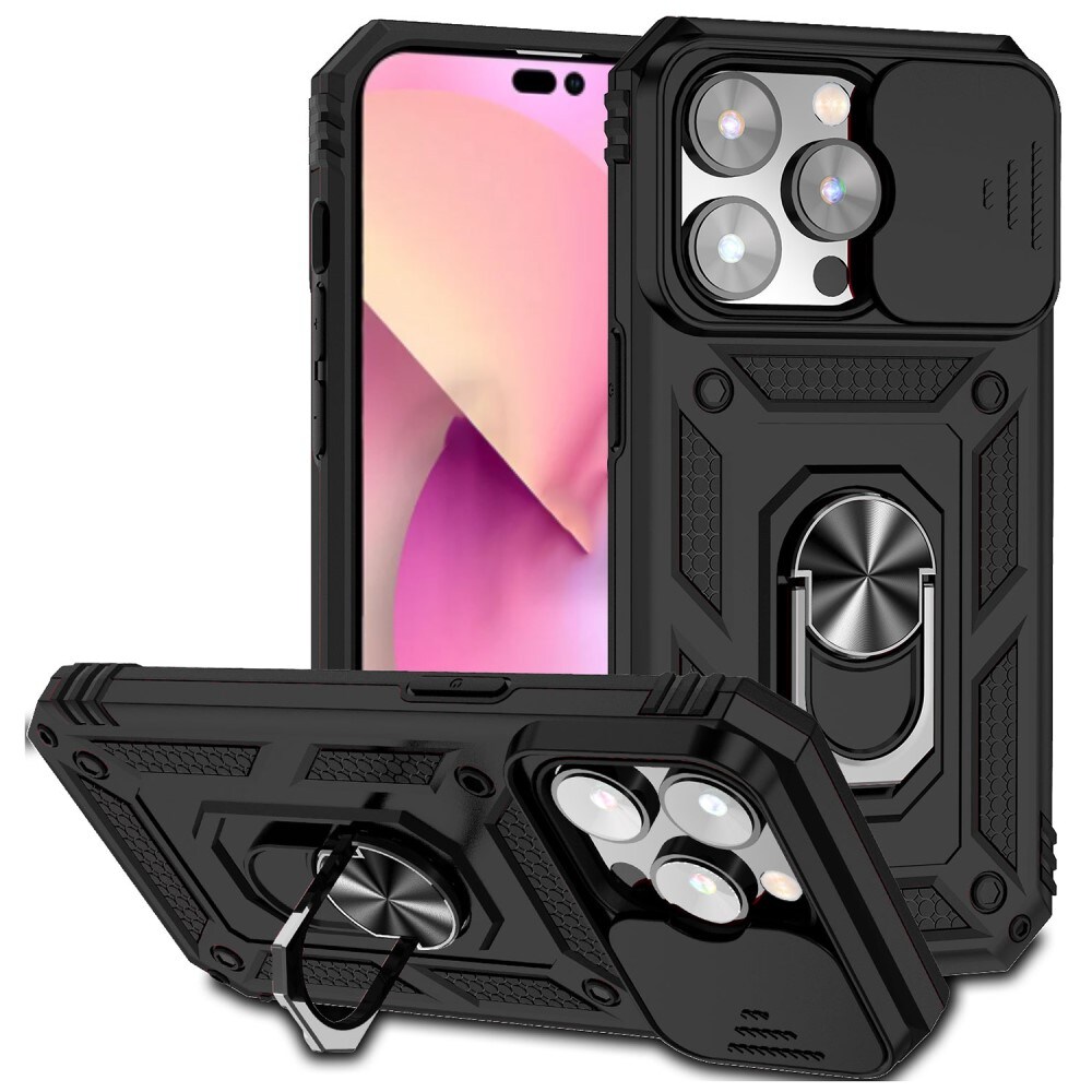 iPhone 15 Pro Max Cover med kamerabeskyttelse & fingerring, Sort