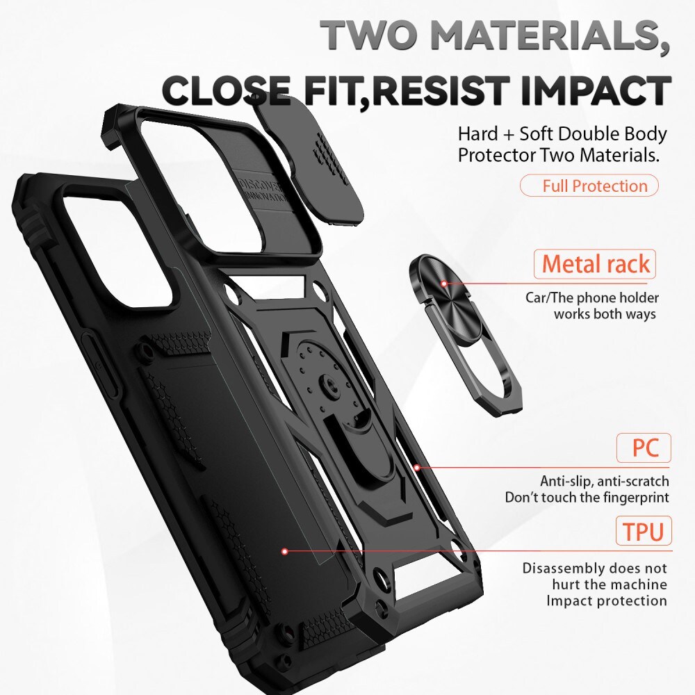 iPhone 15 Pro Max Cover med kamerabeskyttelse & fingerring, Sort