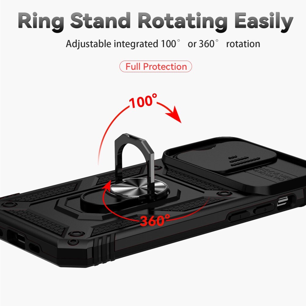iPhone 15 Pro Max Cover med kamerabeskyttelse & fingerring, Sort
